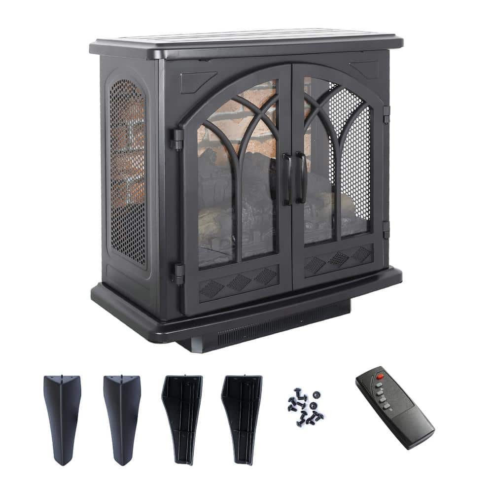 24 in. 400 sq. ft. 3D Flame Infrared Quartz Electric Stove in Black with Remote Control - Hercitys