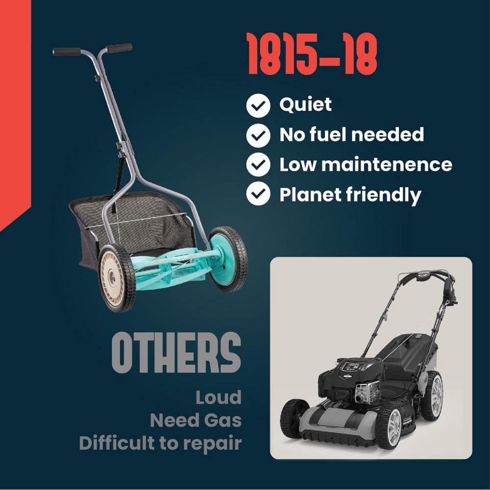 14 in. Manual Walk Behind Push Reel Lawn Mower Grass Catcher Included - Hercitys