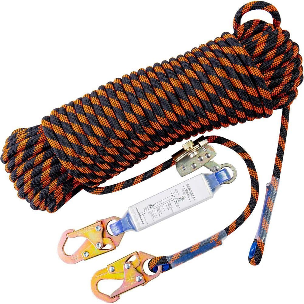 100 ft. Vertical Rope Harness Safety Lanyard with Grab Snap Hooks Shock Absorber Retractable Lifeline Heavy Duty - Hercitys