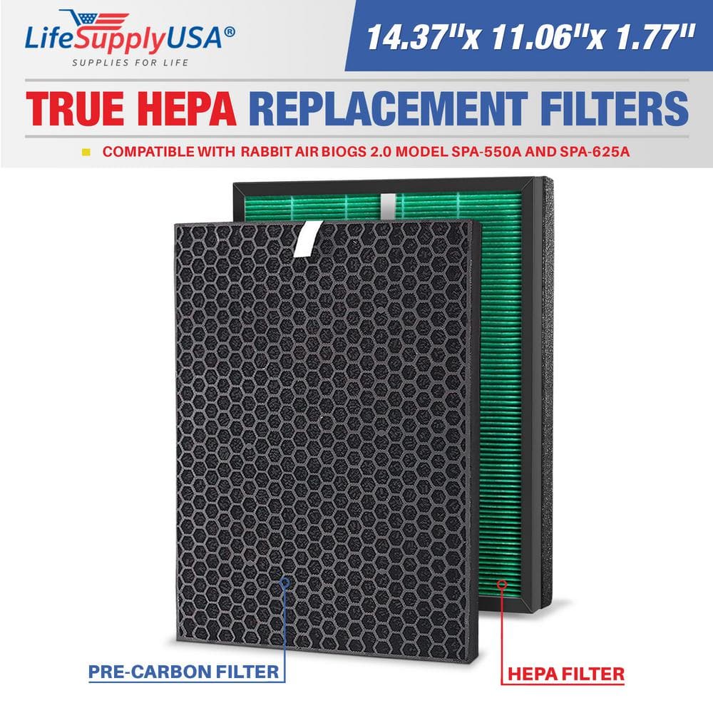 1-True HEPA Air Cleaner Replacement Filter plus 1-Carbon Filter Set Compatible with RabbitAir BioGS 2.0 Ultra Quiet - Hercitys