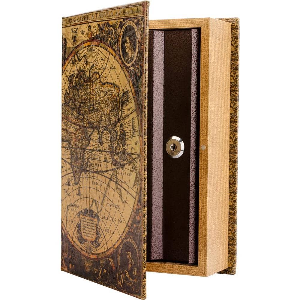 0.06 cu. ft. Antique Map Steel Book Lock Box Safe - Hercitys
