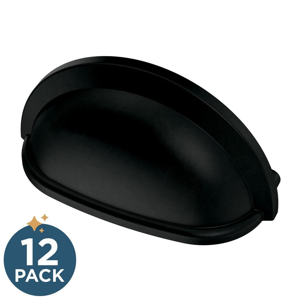 12-Pack Cup 3 in. (76 mm) Classic Matte Black Cabinet Drawer Cup Pulls - Hercitys