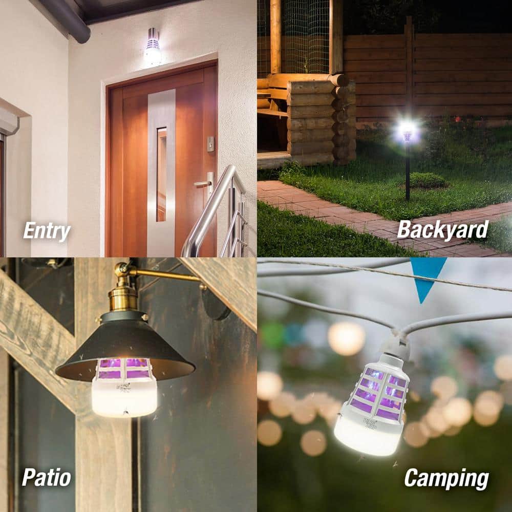 2 Pack Dual-Function Mosquito Repellent Zapper Bulb, LED UV light, 3 Modes, Electric Zapper Kills Bugs on Contact - Hercitys
