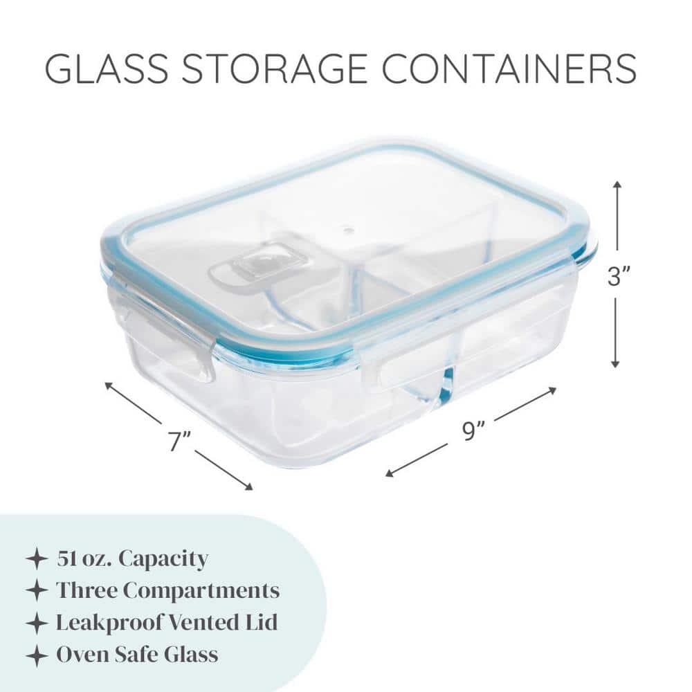51 oz. 3-Piece Glass 3 Divider Meal Prep Containers - Hercitys