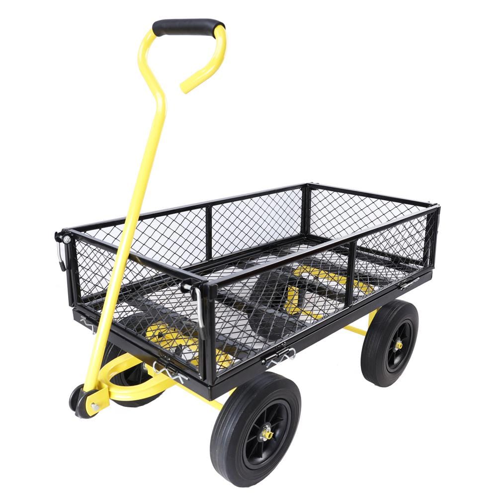 3.5 cu. ft. Metal Black Garden Cart with Solid Wheels - Hercitys