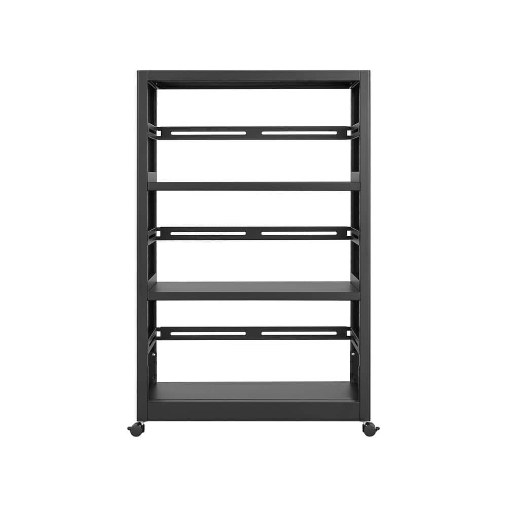 3-Tiers Metal Adjustable Garage Storage Shelving Unit with Wheels in Black (28 in. W x 44 in. H x 13 in. D) - Hercitys