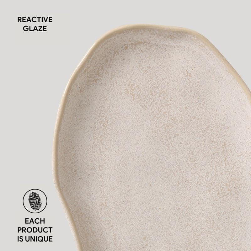 11.81 in. Latte Beige Stoneware Shallow Oval Platter Medium (Set of 4) - Hercitys