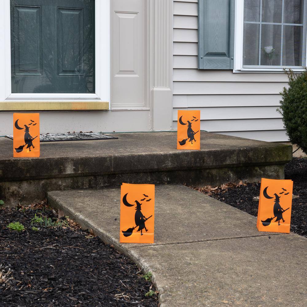 10 in. LED Battery Operated LumaLite Luminaria Kit – Flying Witch Halloween Pathway Lights (6-Count) - Hercitys