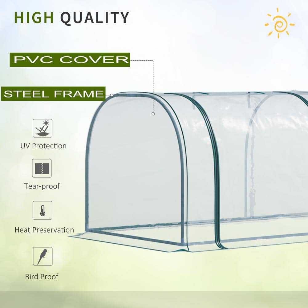 11 ft. x 3 ft. x 2.5 ft. Portable Tunnel Greenhouse with Roll-Up Zippered Doors, UV Waterproof Cover, Steel Frame, Clear - Hercitys
