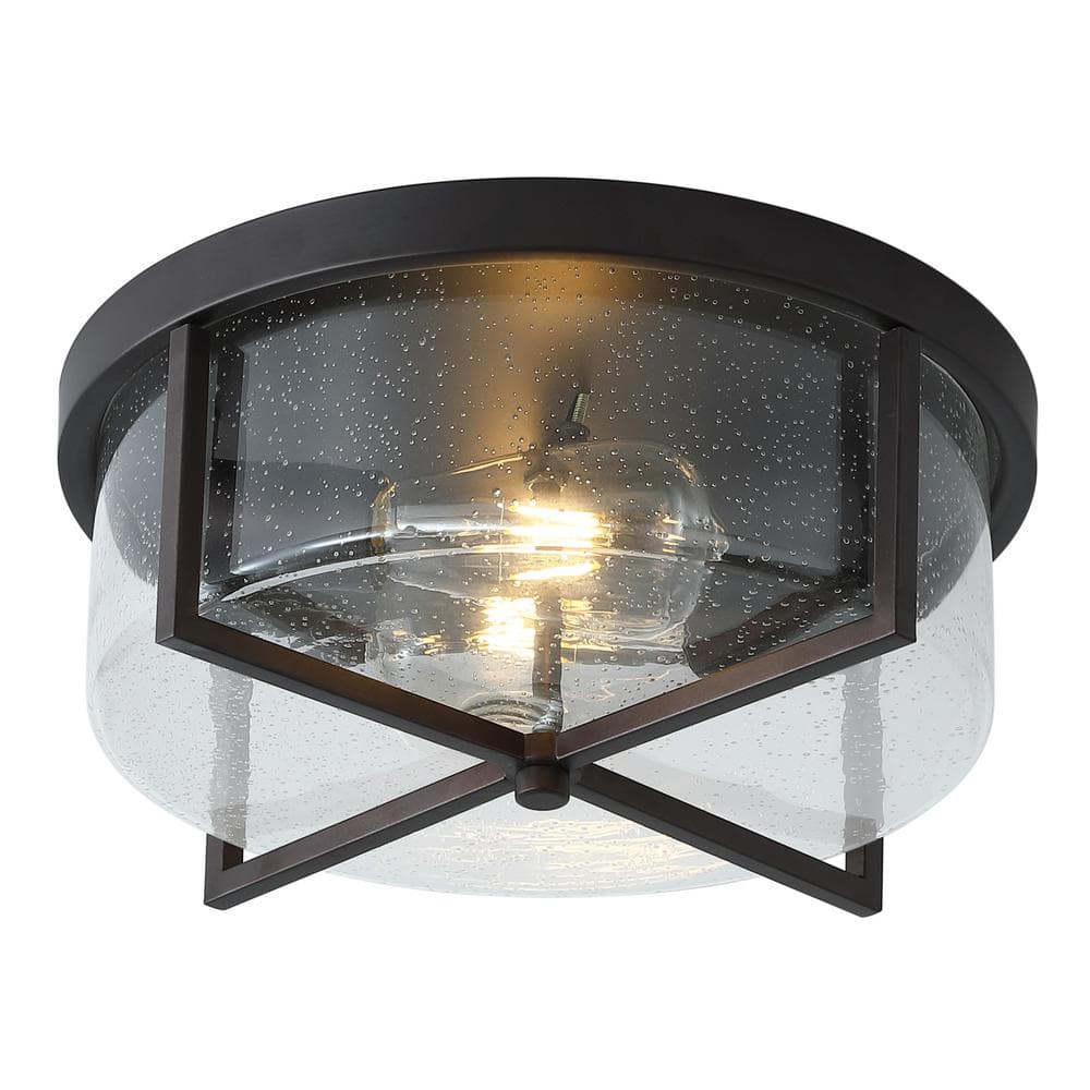 11.8 in. 2-Light Farmhouse Flush Mount Ceiling Light Fixture with Seeded Glass Shade - Hercitys