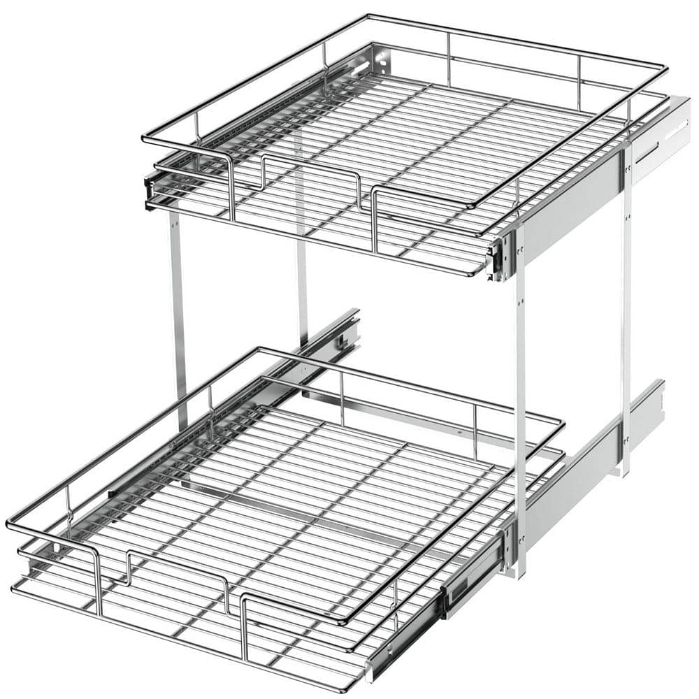 2-Tier 20 in. W x 21 in. D Silver Metal Individual Pull Out Cabinet Organizer - Hercitys