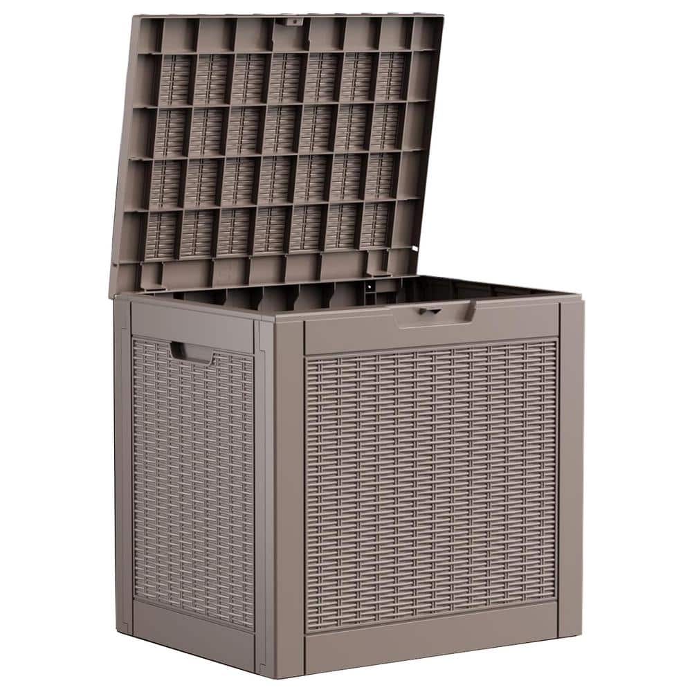 30 Gal. Light Brown Resin Deck Box Waterproof with Lockable Lid - Hercitys