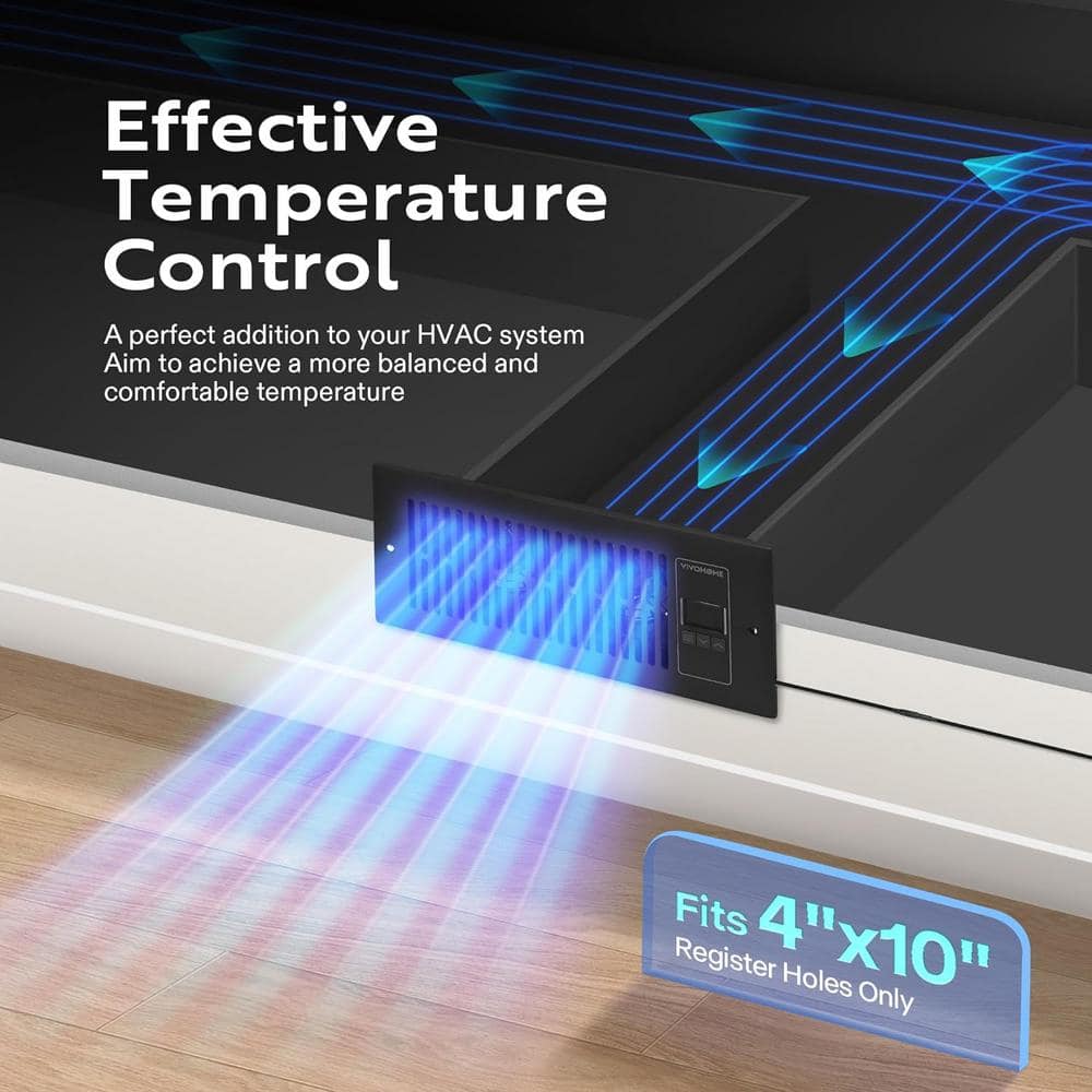 120 CFM Wall Mounted Quiet Smart Register Booster Fan with Thermostat Control in Black - Hercitys