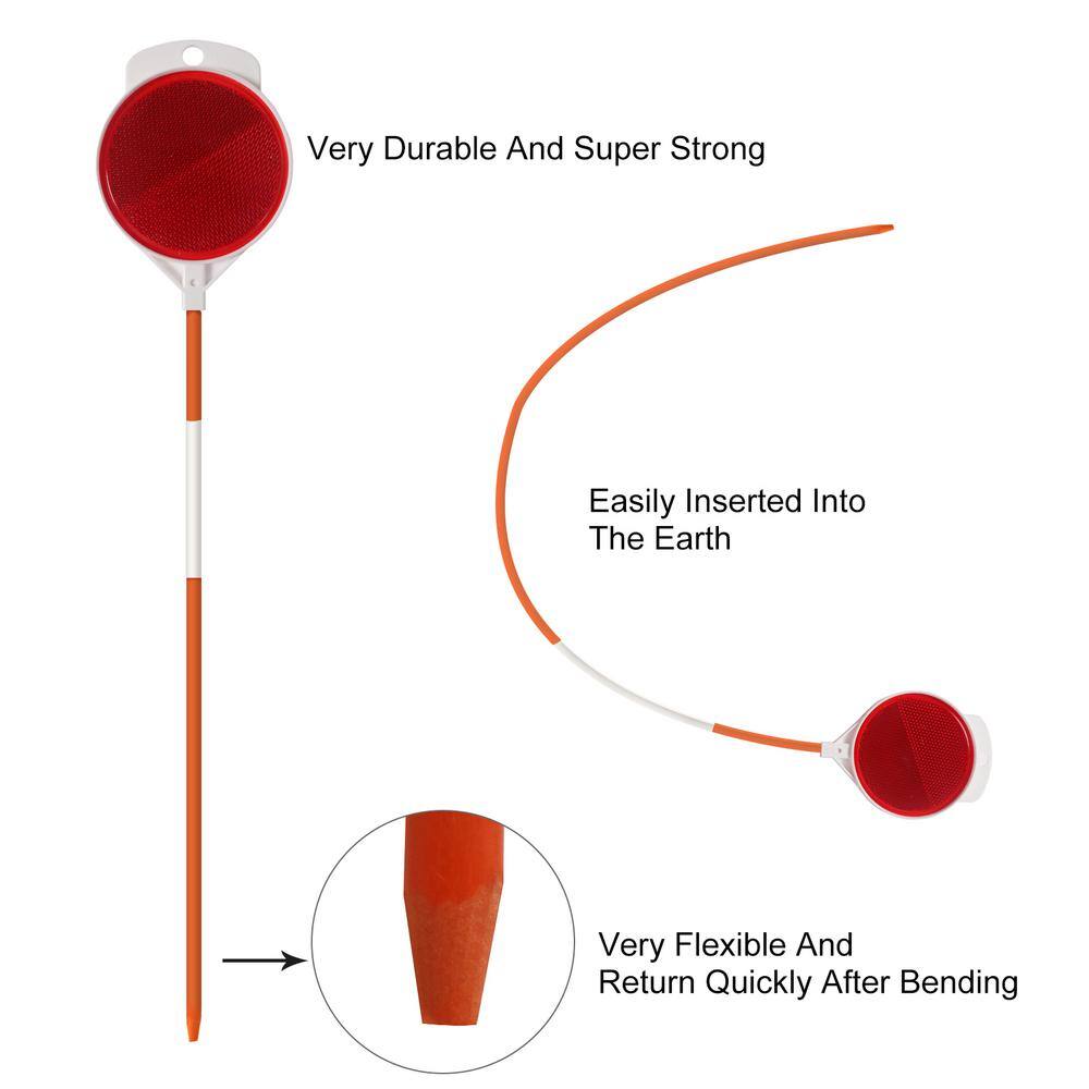 36 in. Reflective Driveway Markers 1/4 in. Dia Fiberglass Pole Double Sided Reflector for Driveway, Orange (12-Pack) - Hercitys