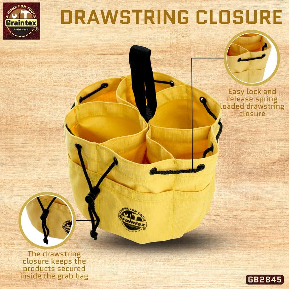 10 in. 18-Pockets Grab Tool Bags with Drawstring Closure Set of 3 - Hercitys