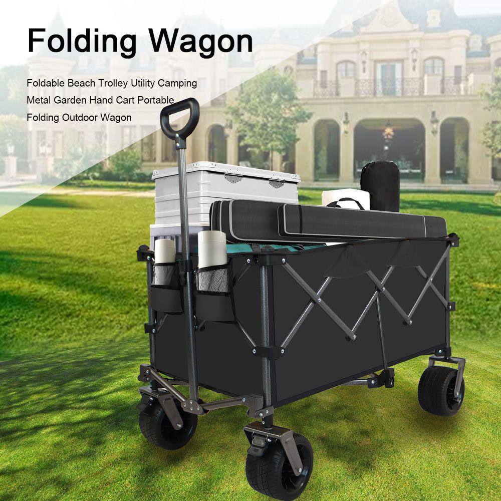 1.58 cu. ft After Folding Steel Garden Cart Collapsible Folding Wagon, Push Pull Foldable Beach Wagon Cart - Hercitys