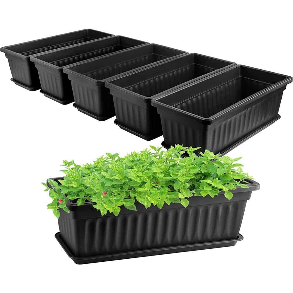 16.9 in. x 7.48 in. L Rectangle Planters for Indoor Plants Vegetable Flower Herb Window Boxes Plastic (6-Pack) - Hercitys