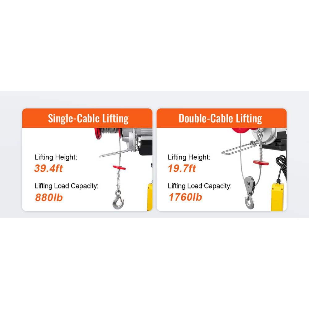1760 lbs. Electric Chain Hoist 1450W Electric Steel Cable Hoist with 14 ft. Wired Remote Control and Pure Copper Motor - Hercitys