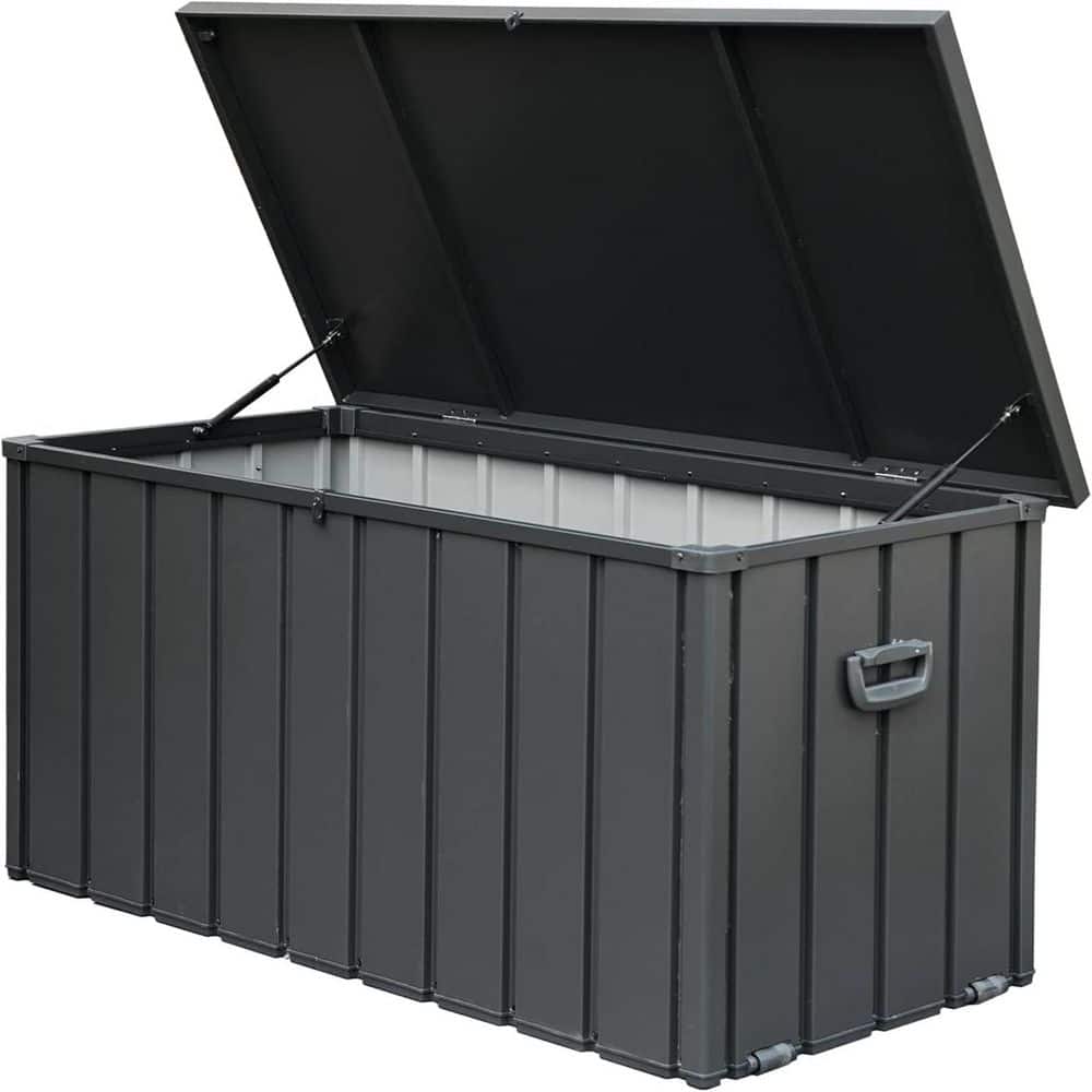 100 gal. Lockable Outdoor Deck Box, Waterproof Patio Storage Bin for Package Delivery, Cushions, Tools, Toys, Dark Gray - Hercitys