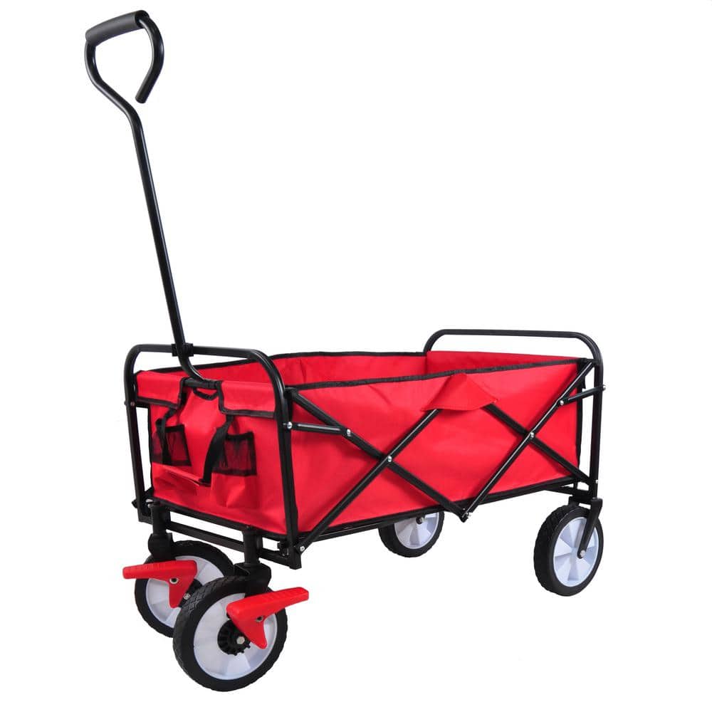 3.6 cu. ft. Foldable Portable Multi-Function Metal Outdoor Garden Cart in Red - Hercitys
