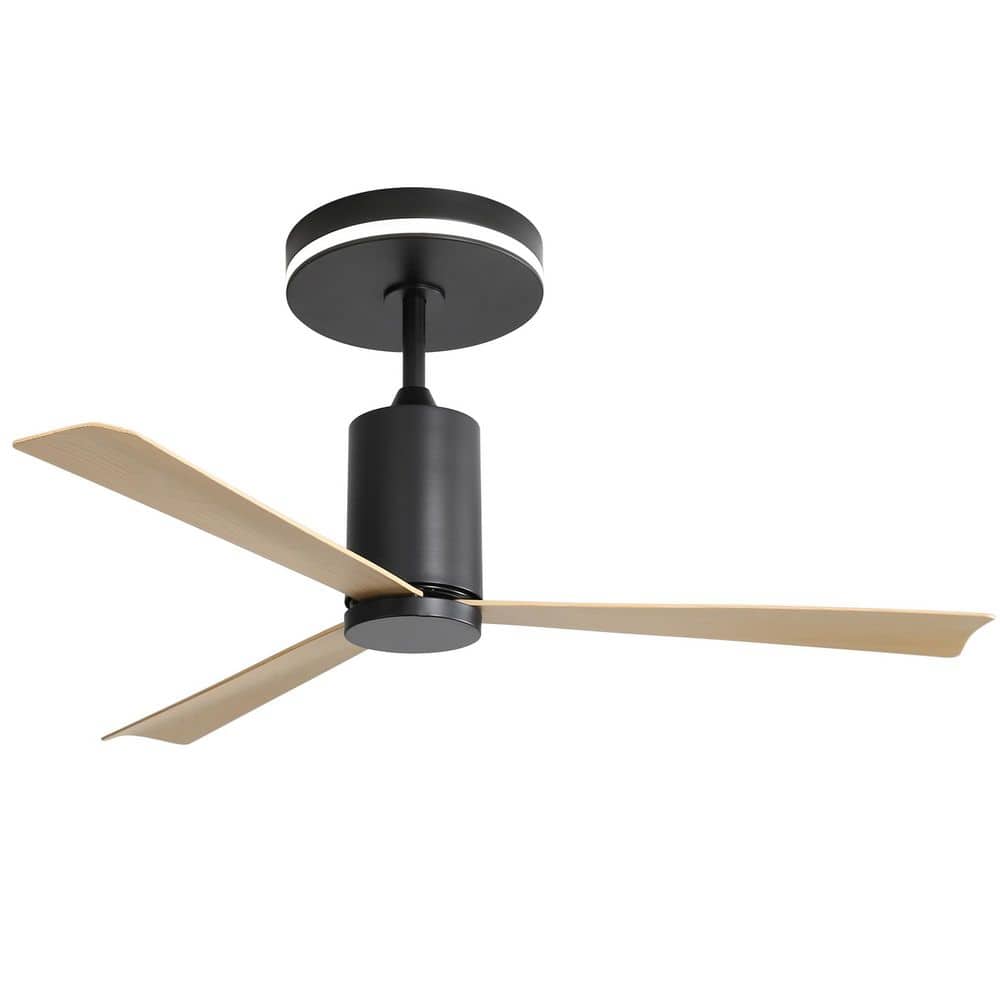 52 in. Indoor/Outdoor Black Housing Reversible Ceiling Fan with Integrated LED, Natural Blade and Remote Control - Hercitys