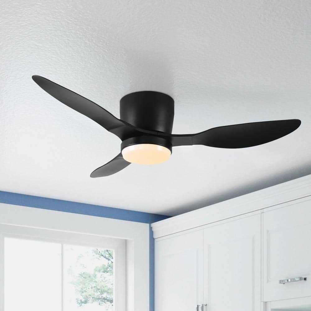 42 in.Outdoor/Indoor Black Flush Mount Ceiling Fans with Lights Remote,Quiet DC Motor Control,Dimmable,ABS blades - Hercitys