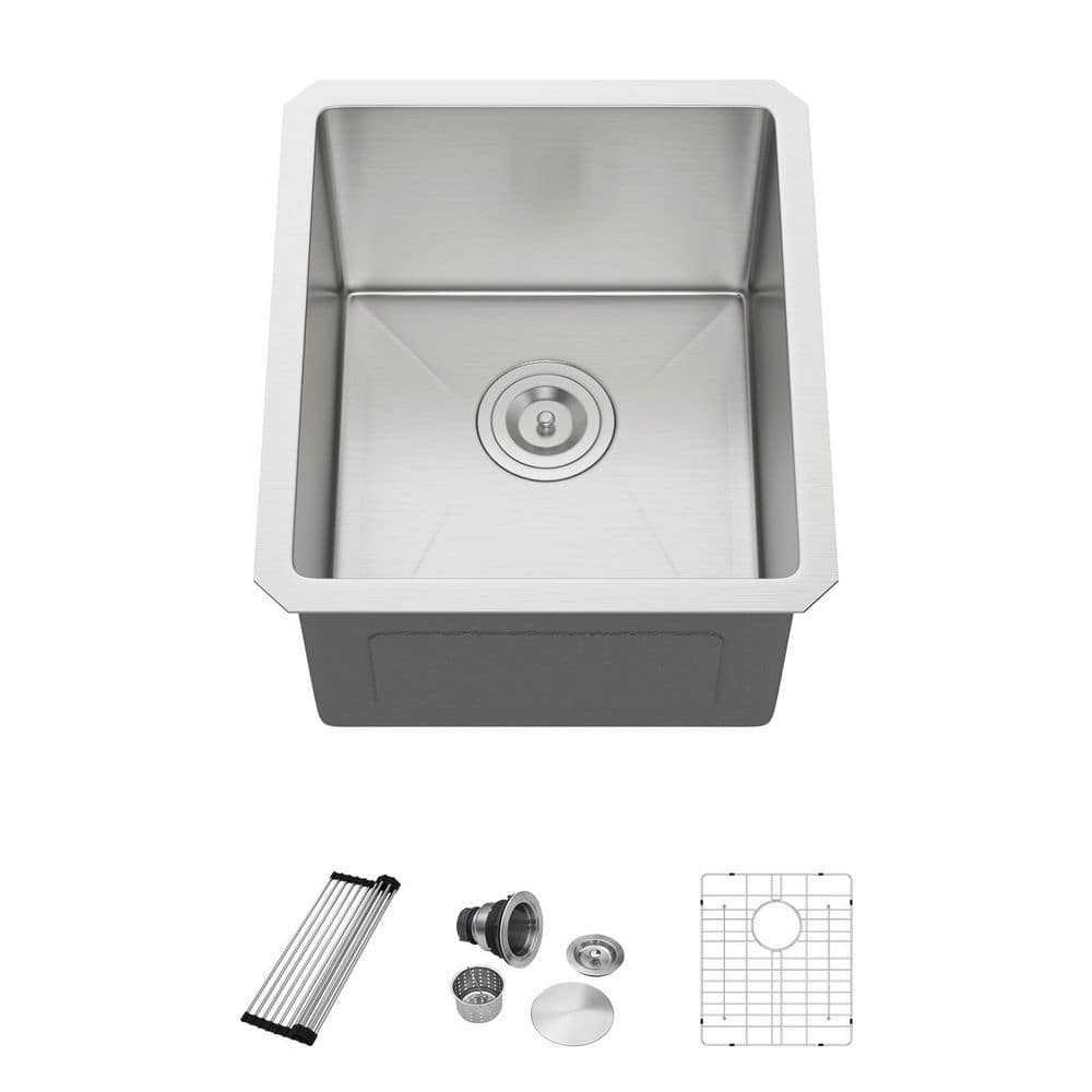 16-Gauge Stainless Steel 15 in. Undermount Bar Sink in Brushed Nickel with Strainer - Hercitys