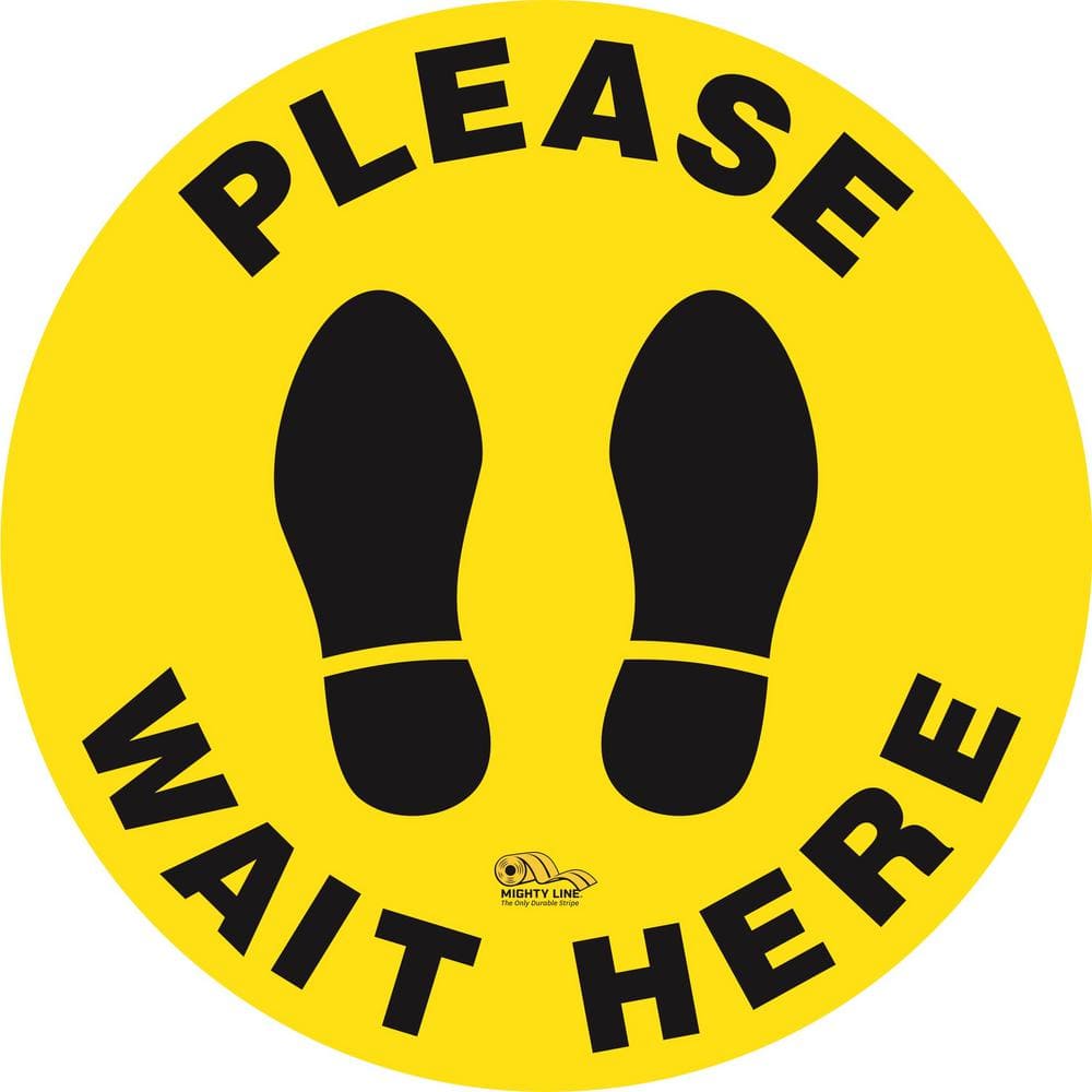 16 in. Yellow Please Wait Here Social Distancing Floor Sign - Hercitys