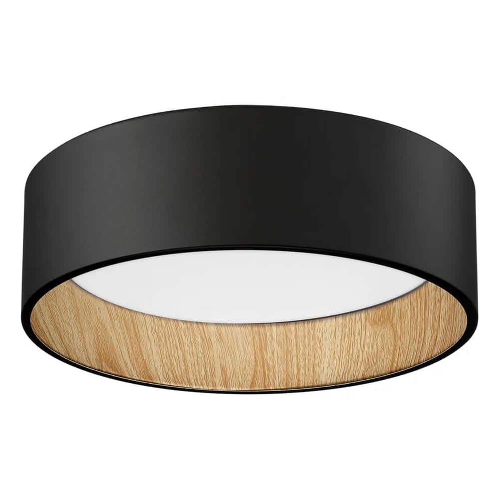 13 in. 25-Watt Modern Black Integrated LED Flush Mount with White Acrylic Shade - Hercitys