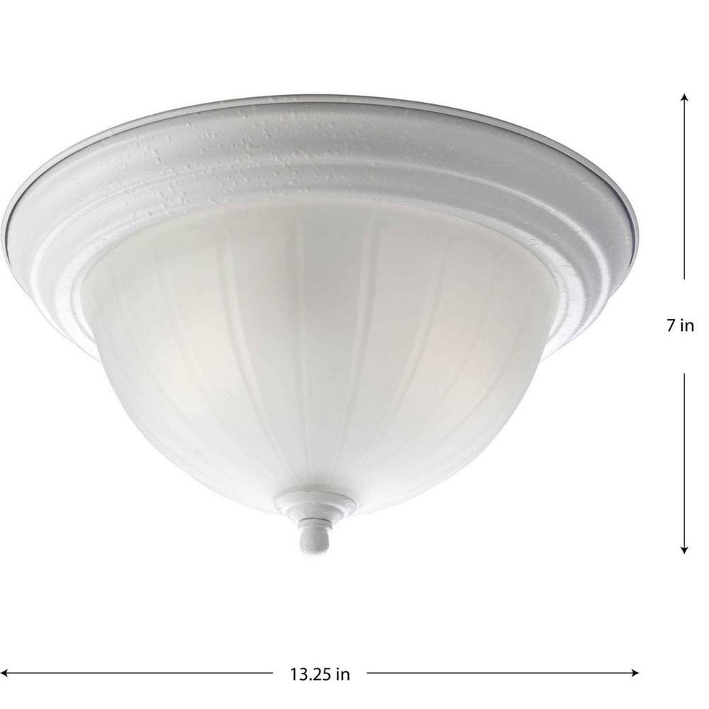 2-Light White Flush Mount with Etched Ribbed Glass - Hercitys