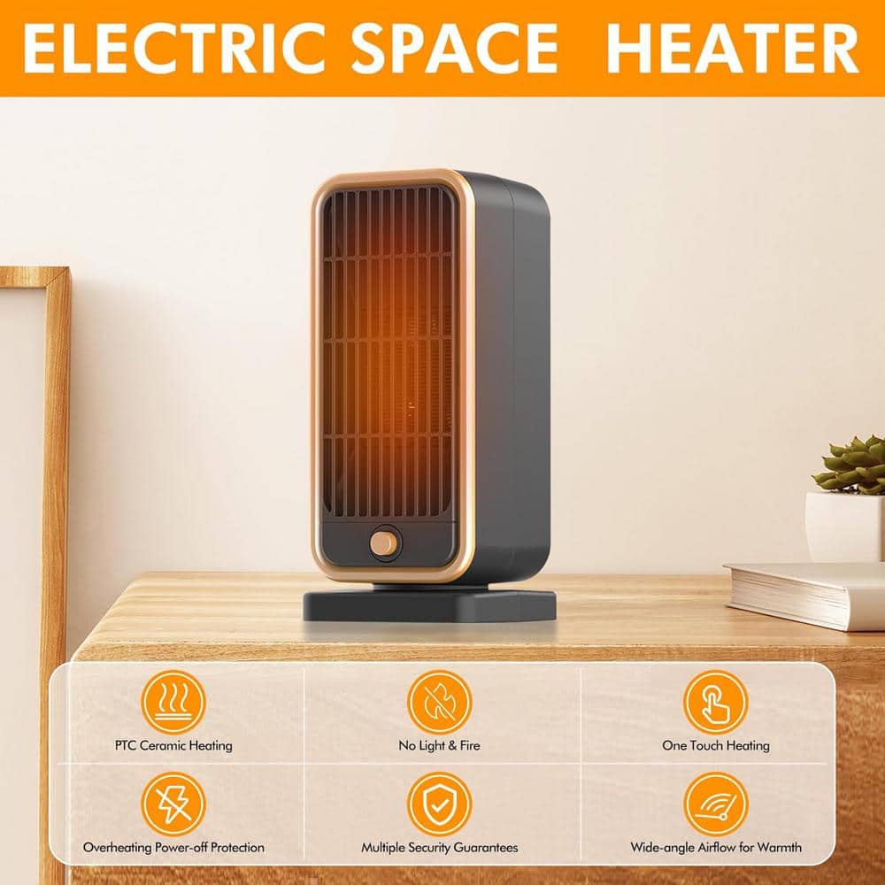 500-Watt 10 in. Electric Forced Air Indoor Ceramic Space Heater with 3s Fast Heating, Overheat and Tip-Over Protection - Hercitys