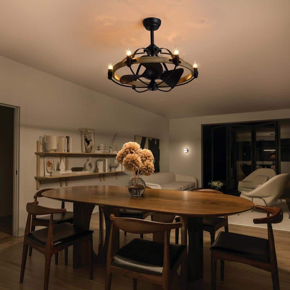 27 in. Indoor Bronwn and Black Farmhouse Ceiling Fan with Light and Remote for Bedroom Dining Room - Hercitys