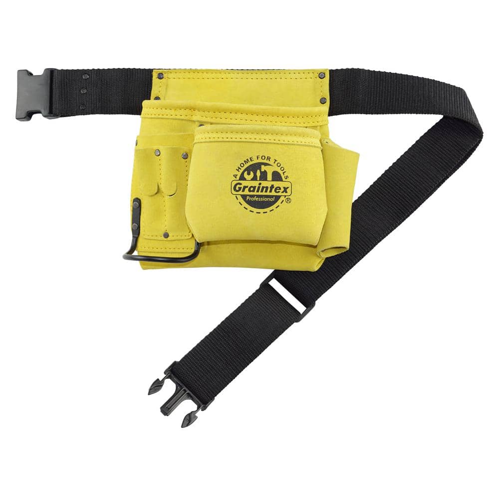 5-Pocket Nail and Tool Pouch with Yellow Suede Leather Belt - Hercitys