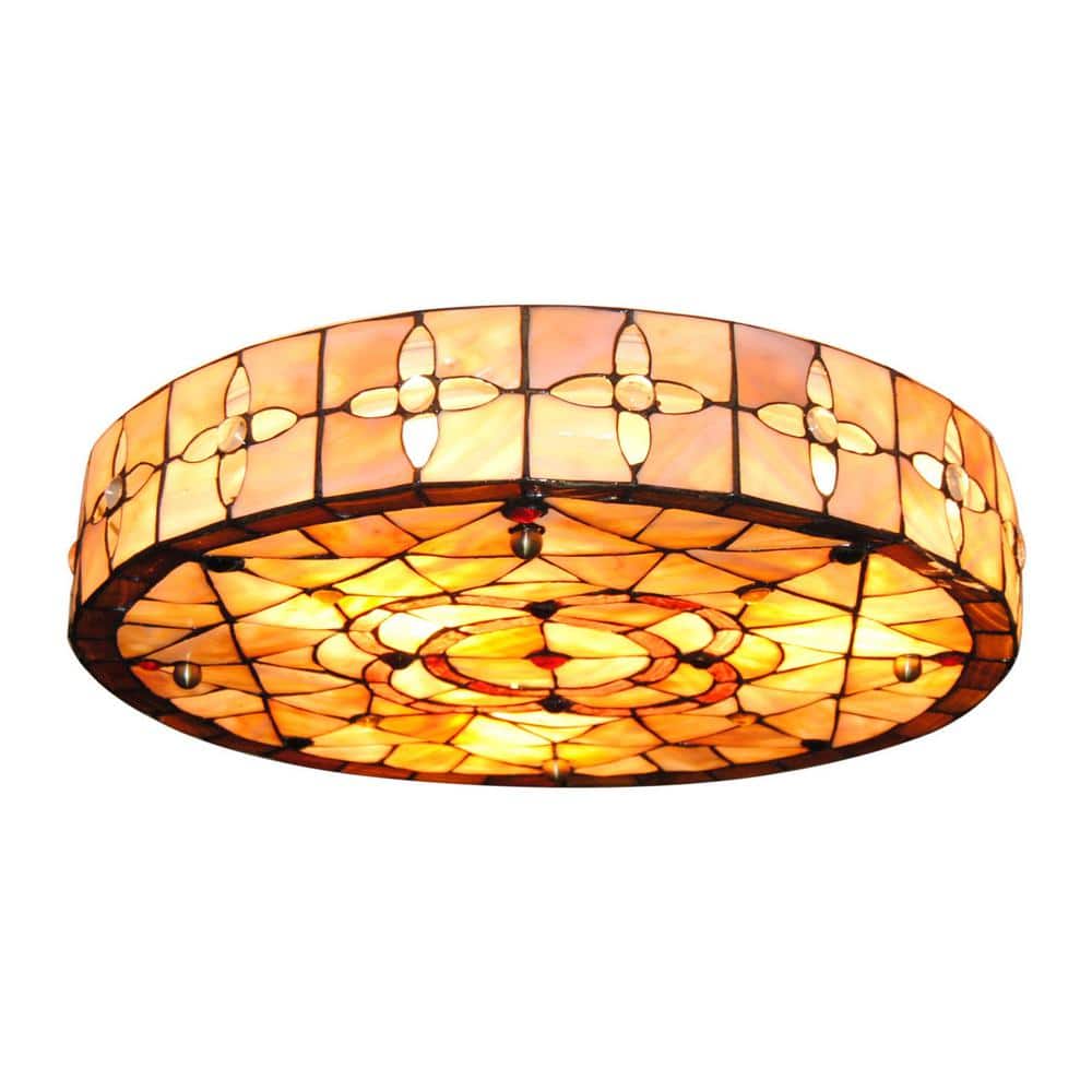 18 in. 3-Light Brown Tiffany Flush Mount Ceiling Light Art Decor - Hercitys
