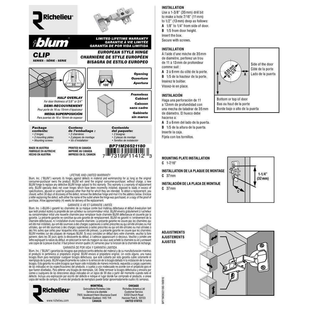 (2-Pack) Clip Series 35 mm Spring Closing Half Overlay for Frameless Cabinet Hinge - Hercitys