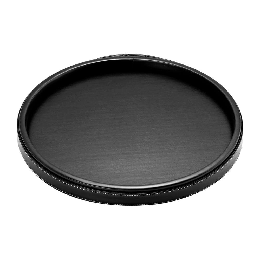 14 in. Stitched Black Round Serving Tray - Hercitys