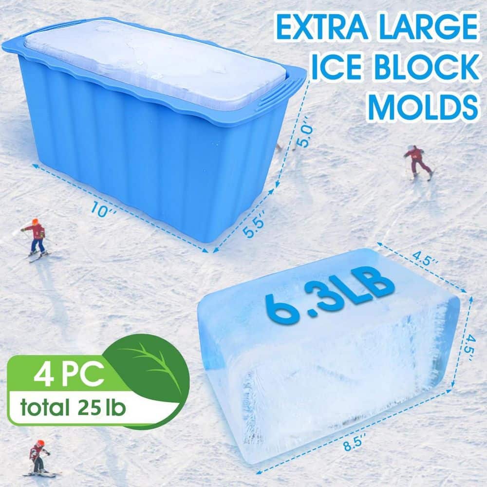 4-Pack Blue Extra Large Ice Cube Mold, Reusable Silicone Ice Cube Tray, 25 lb. Ice Bath Water Chiller Ice Mold - Hercitys