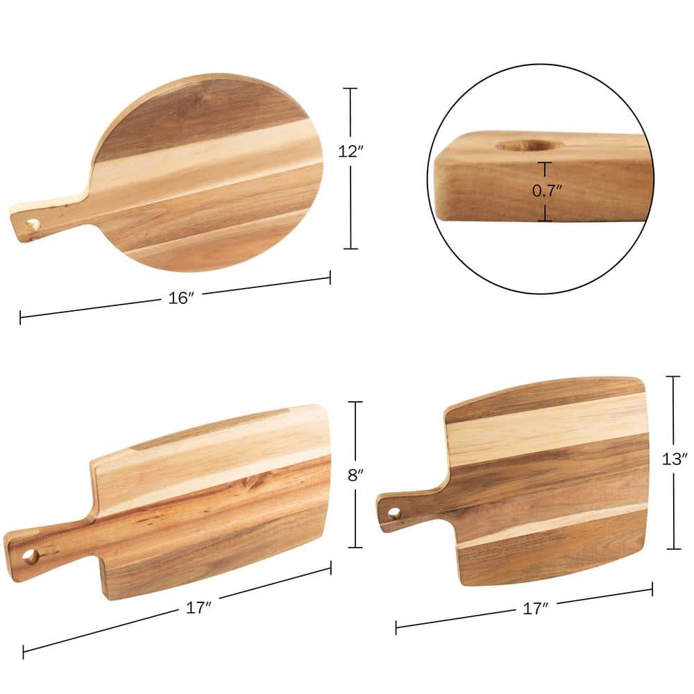 3-Piece Acacia Wood Cutting Board Set with Handles - Hercitys