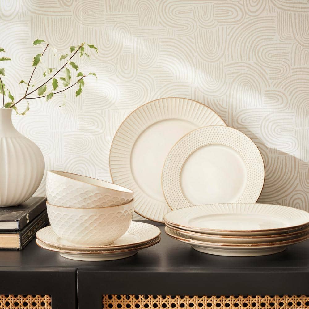 12-Piece Monroe Ivory Stoneware Dinnerware Set (Service for 4) - Hercitys