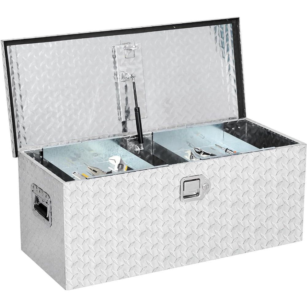35.4 in. Silver Aluminum Truck Tool Box with Sliding Shelf, Side Handle and Lock Keys - Hercitys