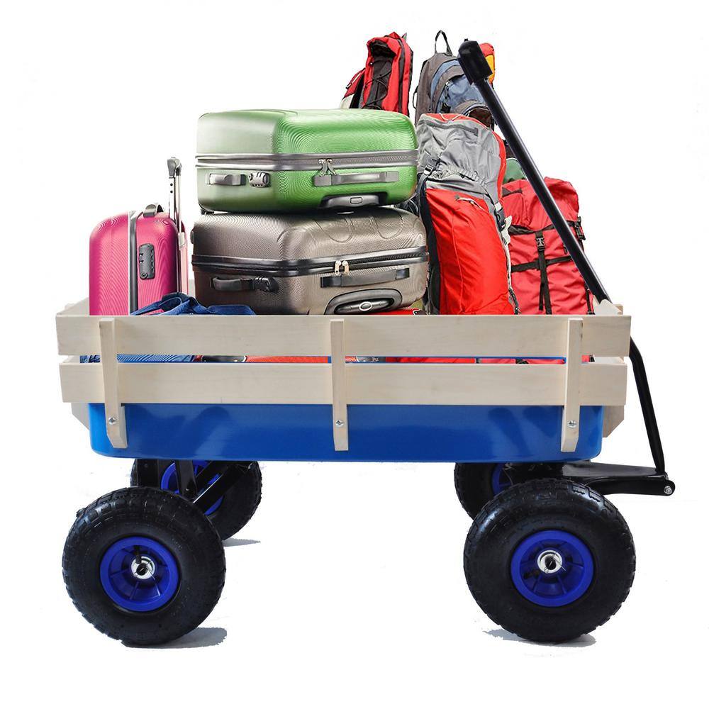 3 cu. ft. Wood and Steel Frame Wagon Heavy-Duty Push Hand Dump Garden Cart with Pneumatic Tires - Hercitys