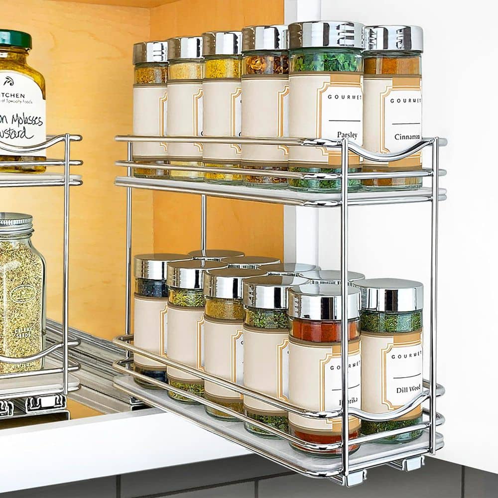 2 Tier Alloy Steel Pull Out Spice Rack Organizer for Inside Kitchen Cabinets, 4-1/4 in. Wide - Hercitys