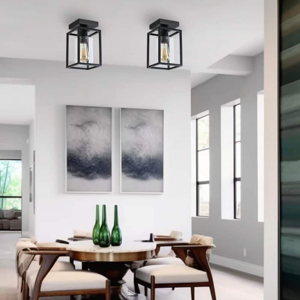 5.51 in. 1-Light Black Retro Semi-Flush Mount with Glass Shade for Hallways Bedrooms(1-Pack) - Hercitys