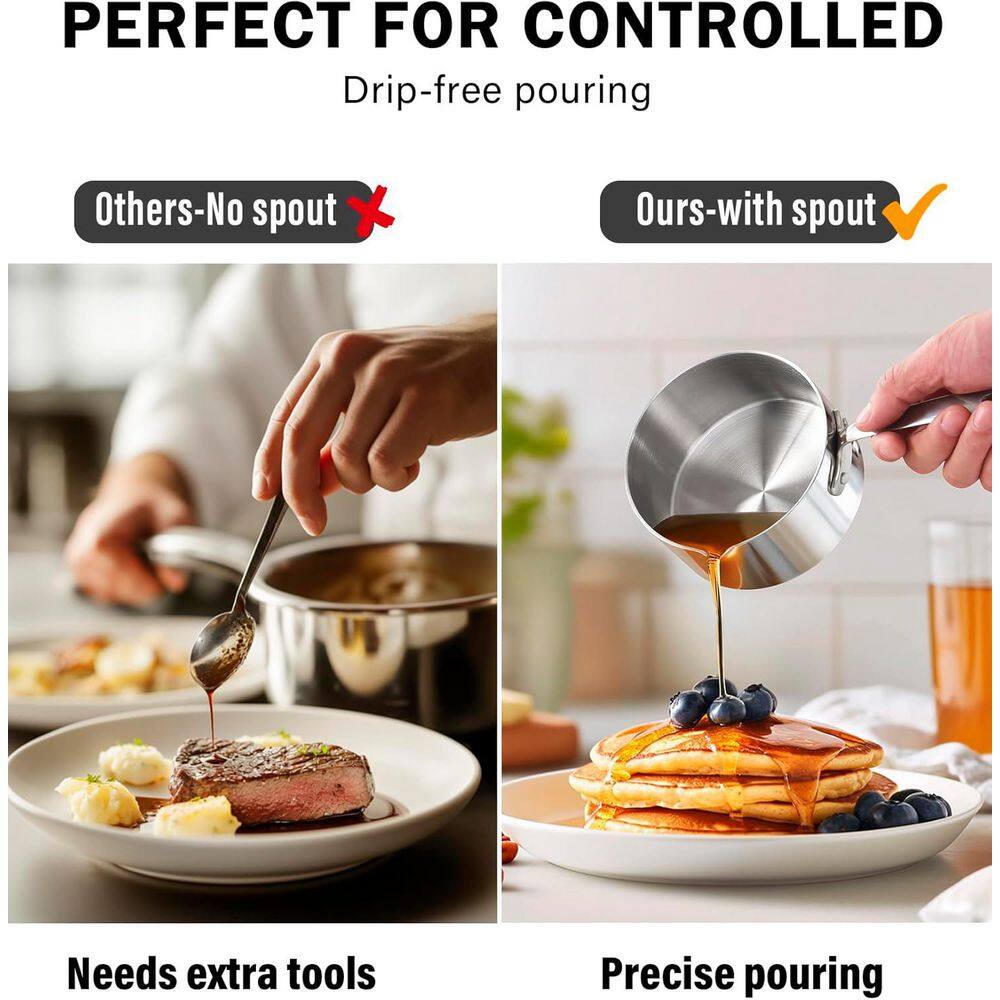 0.15 qt. Multi-Ply Clad Stainless Steel Butter Warmer Small Sauce Pan, Mini Butter Chocolate Milk Melting Pot - Hercitys