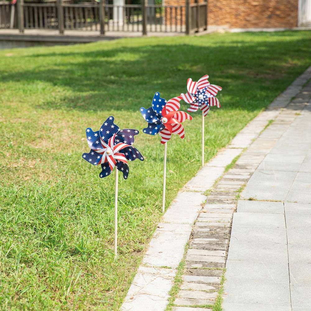 32 in. H Set of 3 Plastic Stars&Stripes Patriotic/Americana Windmills(KD) - Hercitys