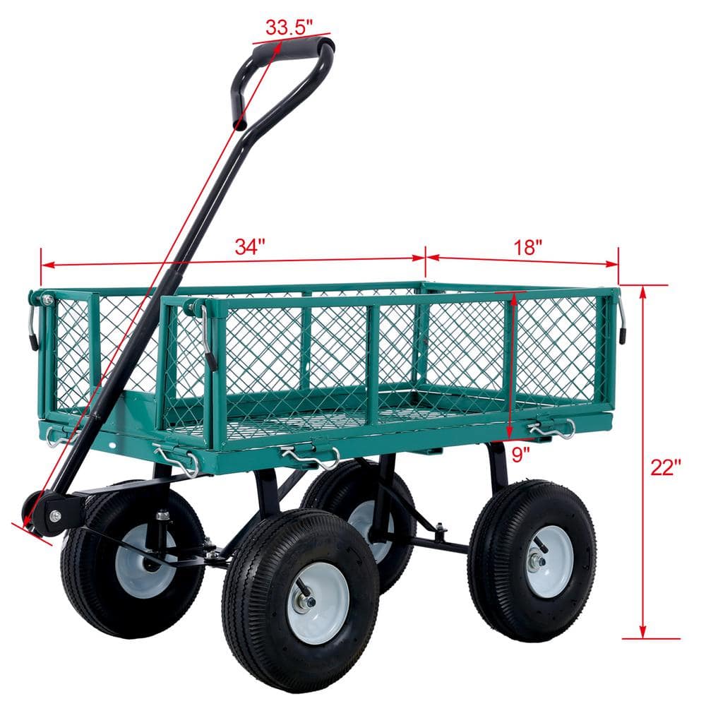 3 cu. ft. Steel Garden Cart Steel Mesh Removable Sides, 550 lbs. Capacity in Green - Hercitys
