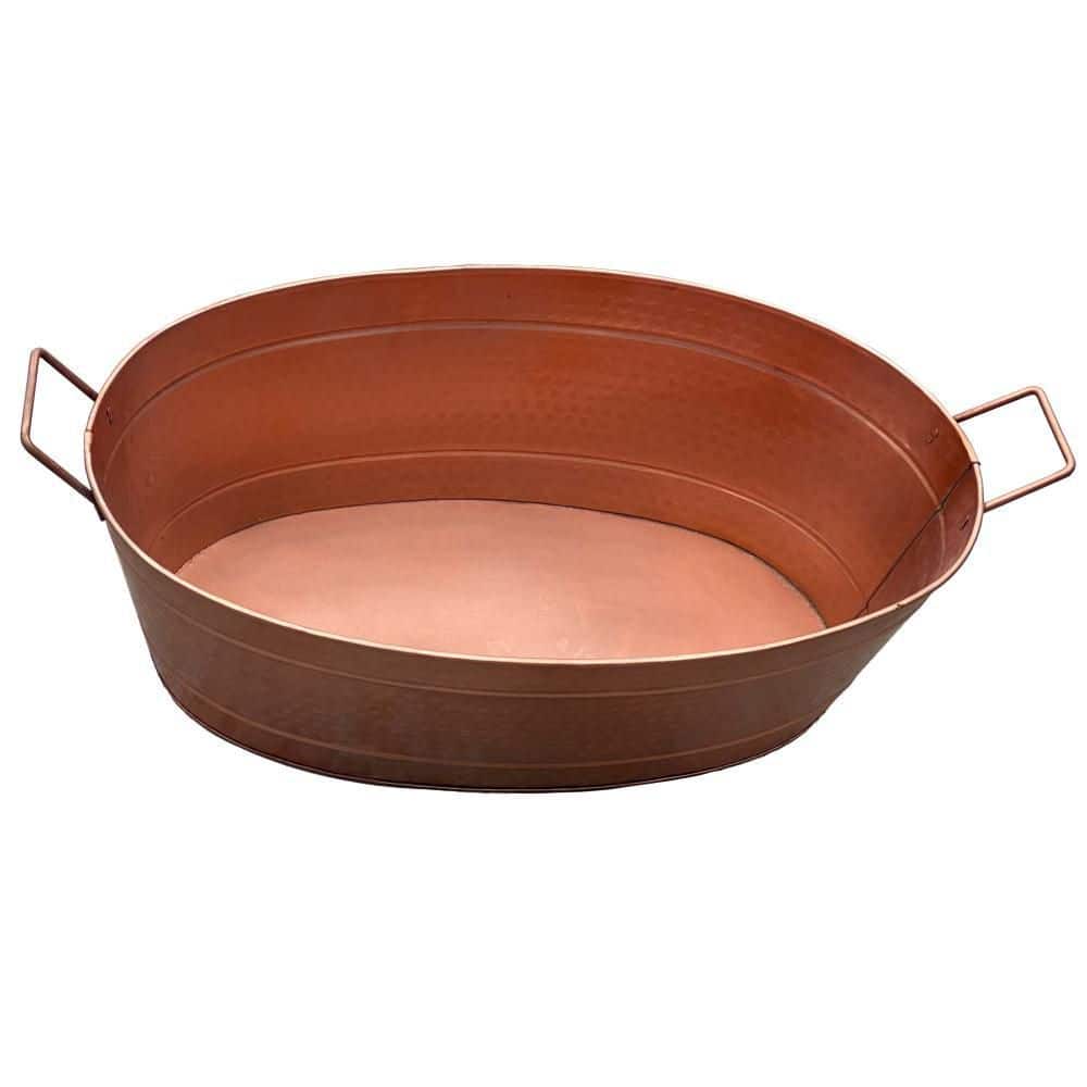 1.7 Gal. Copper Steel Oval Shape Hammered Texture Metal Tub with 2 Side Handles - Hercitys
