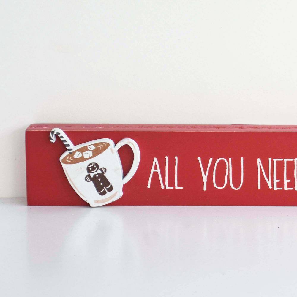 1.75 in. Red Wood All You Need Is Love and Hot Cocoa Christmas Tabletop Sign - Hercitys