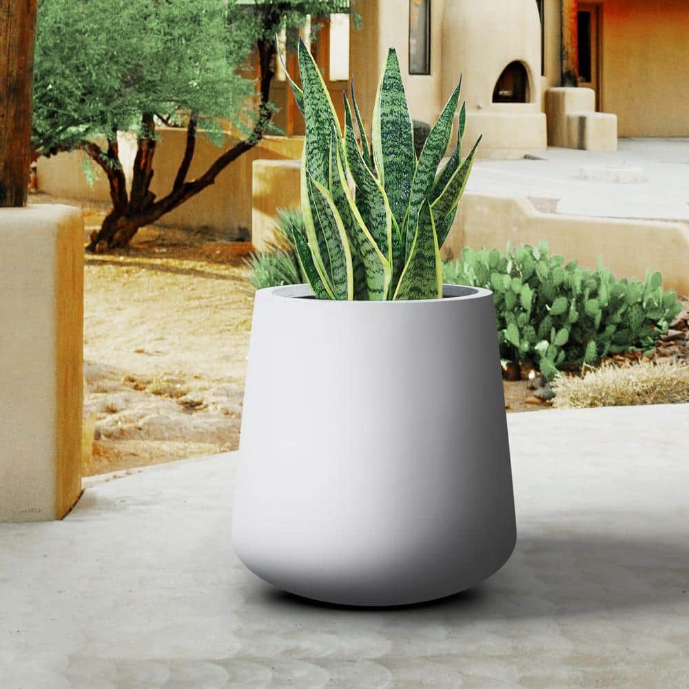 12 in. H Solid White Concreteplanter, Outdoor Flower pot with Drainage Hole, Round Modern Plant pot for Garden - Hercitys