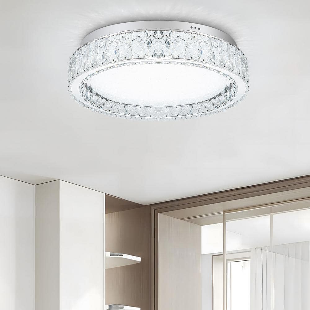 21.6 in. 1-Light Modern Crystal Chrome LED Flush Mount Ceiling Light - Hercitys